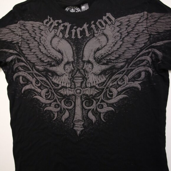 Affliction T-Shirt Mens XL Skulls Wings Cross Live Fast Cyber Grunge Y2K - Picture 4 of 9